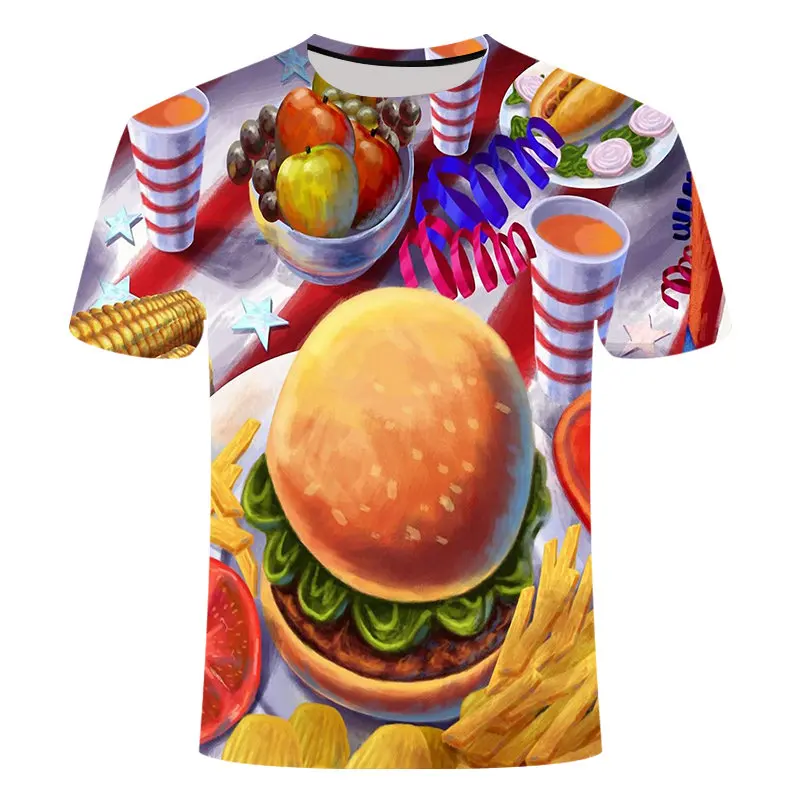 Харадзюку Лето еда гамбургер 3d печать Повседневная футболка бургер Топы смешная футболка унисекс ropa hombre Повседневная гамбургер рубашка - Color: TX024