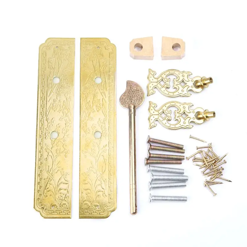 

Pure Copper Antique Door Handles Kit Retro Chinese Style Gate Pulls Furniture Y1QB
