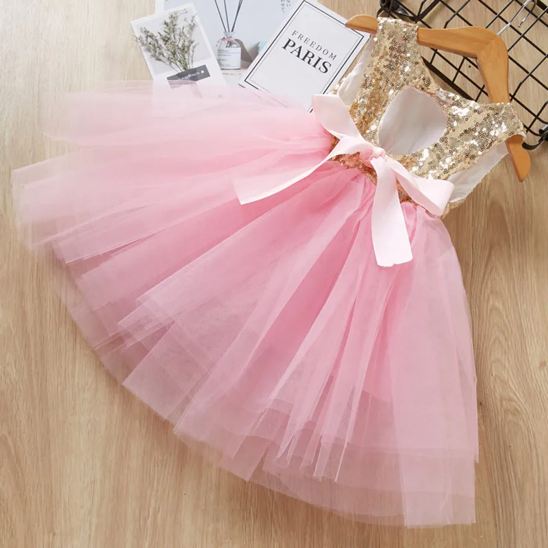 Платья для девочек; коллекция года; Брендовое детское платье принцессы с круглым вырезом; бальное платье; модная детская одежда; Детский костюм с рисунком для маленьких девочек - Color: pink AZ1937
