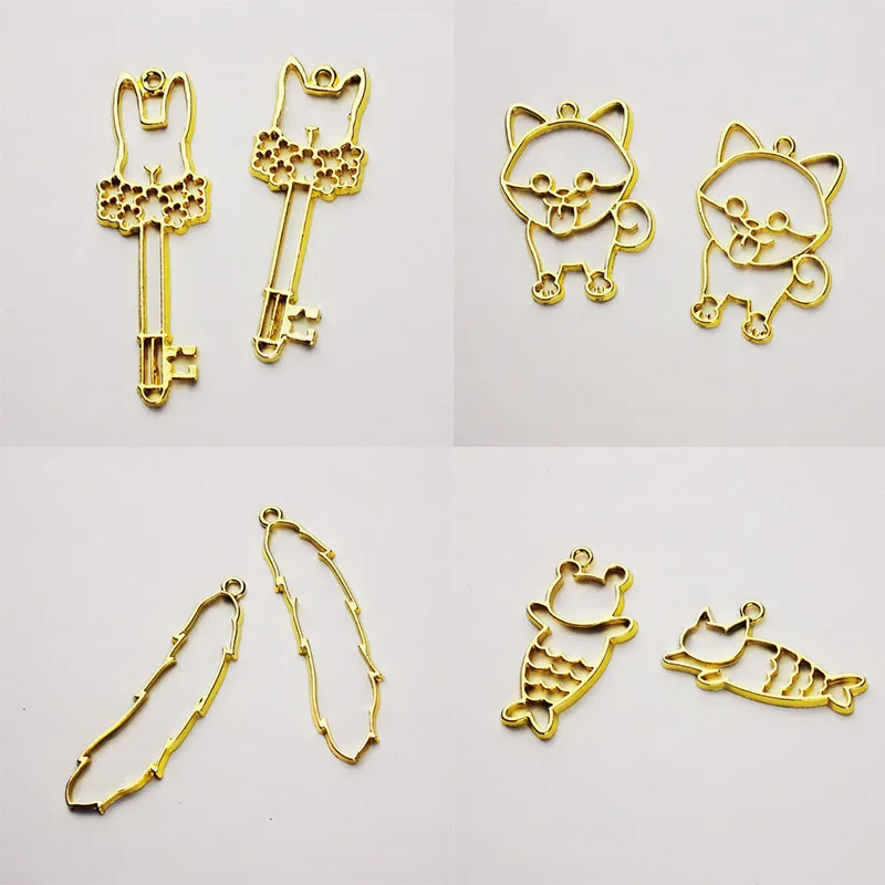 

5pcs/lot Magic Wand Cat Feather Metal Frame Pendant Charm Bezel Setting Cabochon Setting UV Resin Jewelry Making