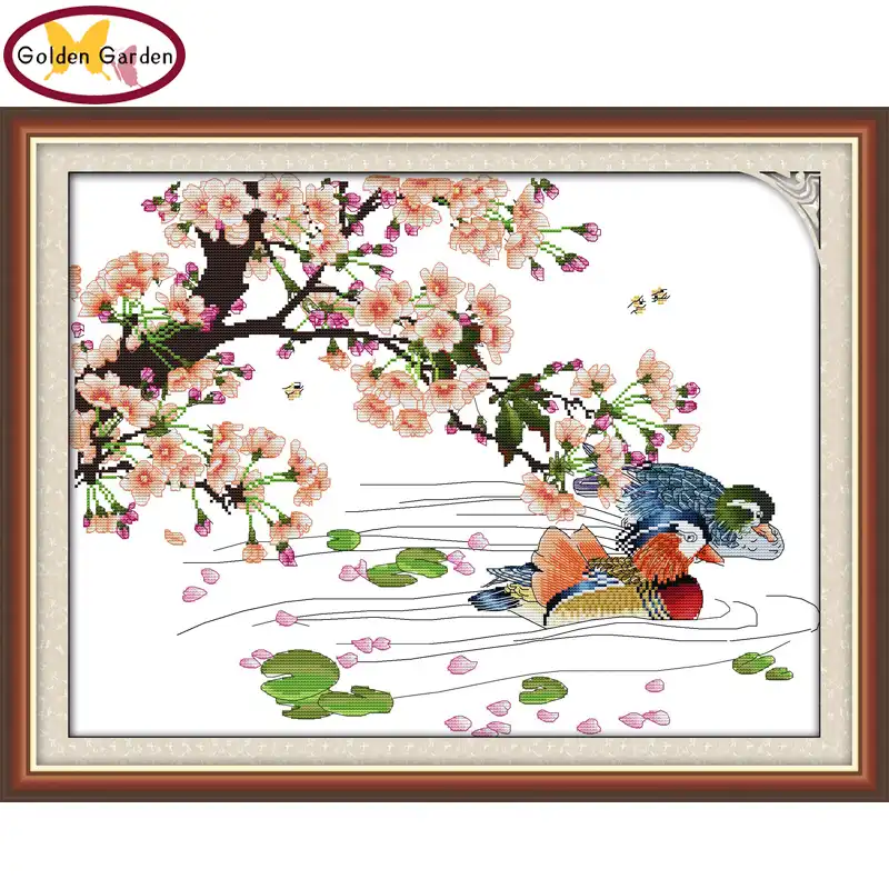 Gg Mandarin Duck Flower Cross Stitch Kits Embroidery Needlework Sets Craft Counted Wedding Cross Stitch Patterns For Home Decor Cross Stitch Printed Patterns Printed Cross Stitchfree Cross Stitch Pattern Aliexpress
