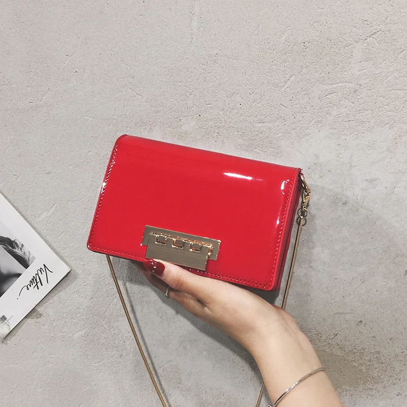 

2019 New Style Stereo Patent Leather Square Sling Bag Pleated Page Metal Lock Catch Shoulder WOMEN'S Bag