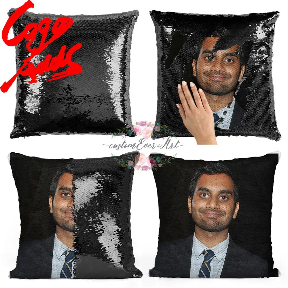 Подушка с блестками Aziz Ansari | Наволочка Двухцветная подушка Подарок для нее Него