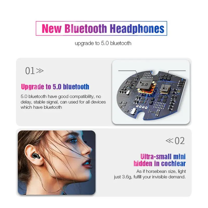 Гарнитура bluetooth 5,0, дисплей емкости аккумулятора с сенсорным управлением, Портативная Беспроводная стереогарнитура