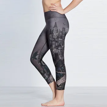 

Woodcastle printed skinny exercise breathable running sweat-absorbing women's seven-point lady Pants leggings