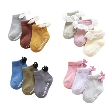 Chaussettes en dentelle pour bébé de 0 à 2 ans, 3 paires/lot, chaussettes princesse pour filles, maille en coton, mignonnes, pour nouveau né garçon, vêtements pour bébé, accessoires 