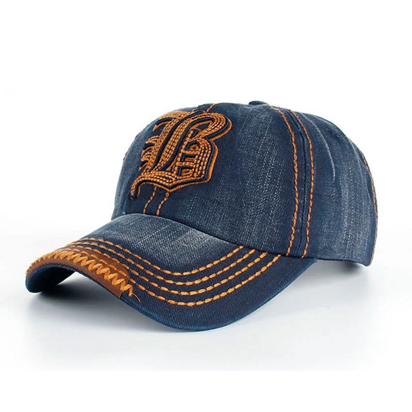 

2019 New Brand Letter B Embroidered Denim Snapback Baseball Cap for Men Caps Full Closed Patchwork Dad Hat for Men Women