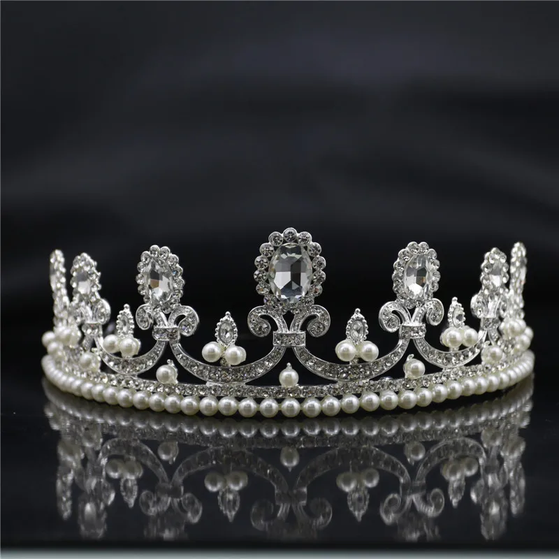 Baroque with Pearl Sapphire Bride Crown Wedding Dress Accessories Cake Tuinga