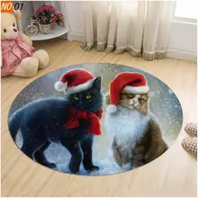 Милый Рождественский нескользящий коврик для двери с кошкой, коврик для украшения дома, коврик для спальни, круглый ковер, Рождественский хлопковый коврик