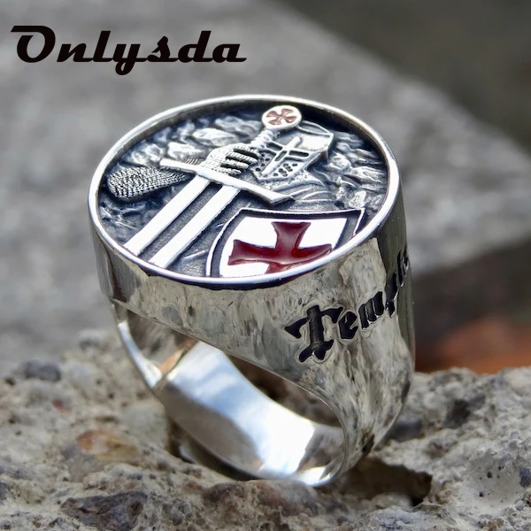 Stainless Steel Ring Finger Ring Men's Rings Stainless Steel Red Armor Shield Knight Templar Crusader Cross Ring Punk Jewelry