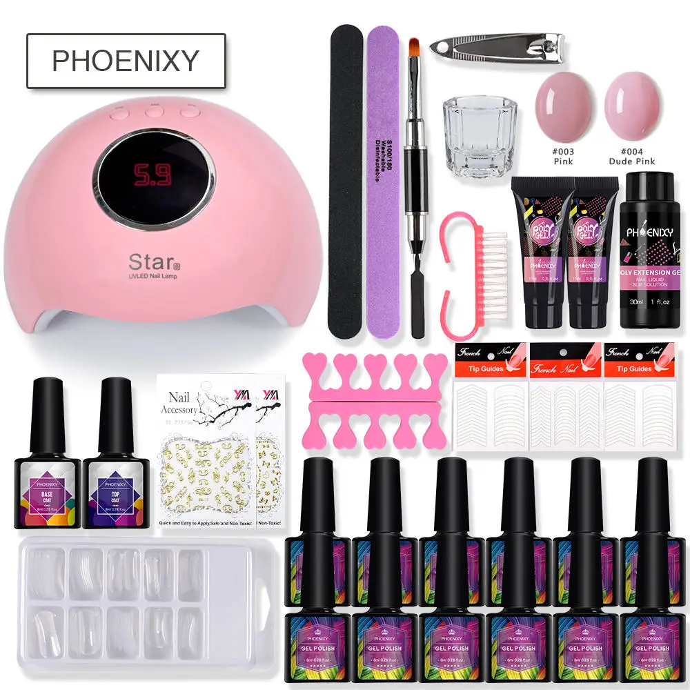 Nail Kit Poly Gel Set 36w LED Lamp Nail Gel Polish Set Quick Building For Nail Varnish Hard Jelly Gel Polygel Manicure Set - Цвет: 6013-N4