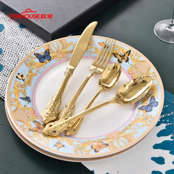 

304 Stainless Steel Dinnerware Set Spoon Fork Knife Kits Tableware Set For Gift Hotel Party Royal wedding