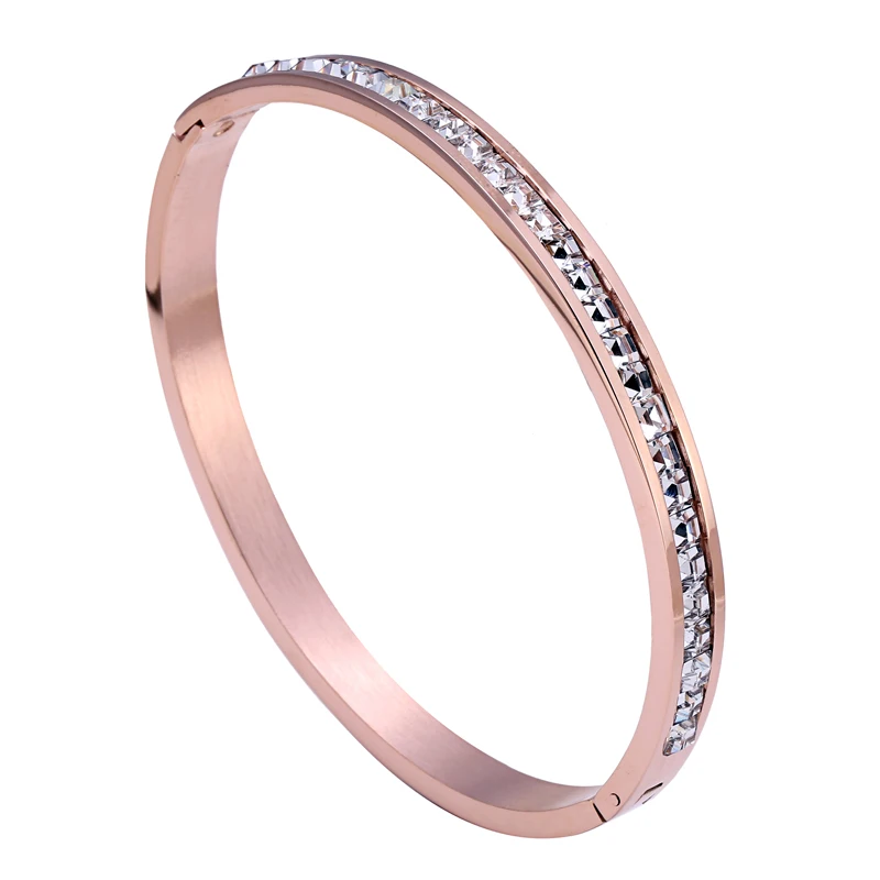 

Mcllroy Charm Love Stainless Steel Bangles For Women Gold Rose gold Round Pave Setting Zirconia Bracelets & Bangles Femme 2019