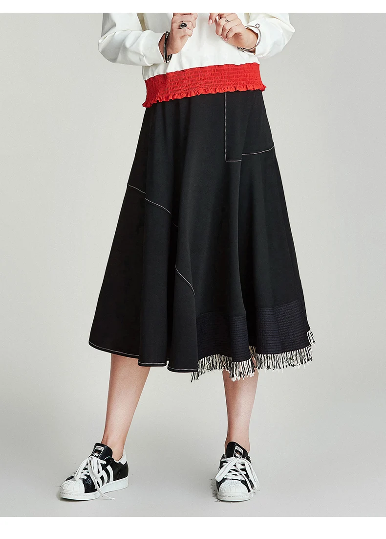 Весенняя и осенняя Новая модная женская юбка средней длины в стиле пэчворк с завышенной талией Q40560