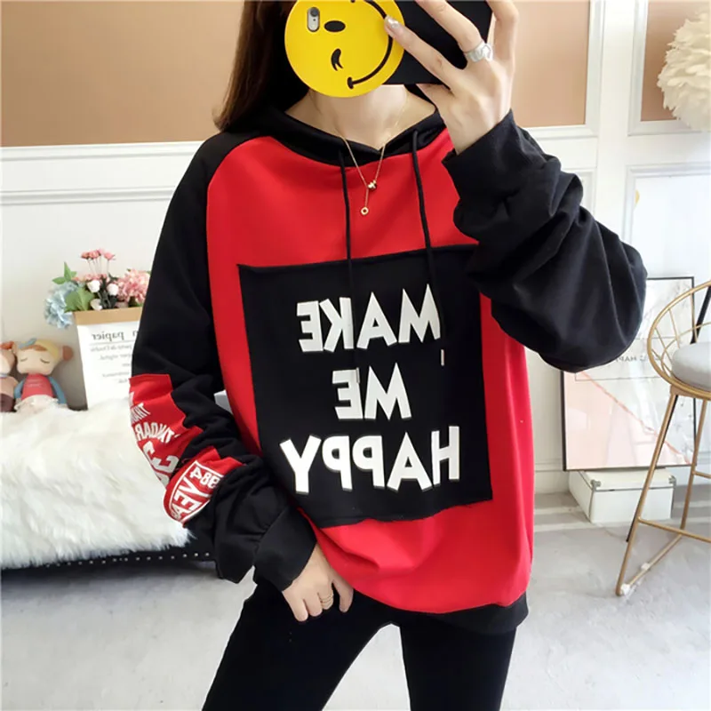 Sweatshirt Women Harajuku Long Sleeved Hooded Coat Casual Plus Size Thin Color Matching Hoodies Female Pullover Tops | Женская одежда