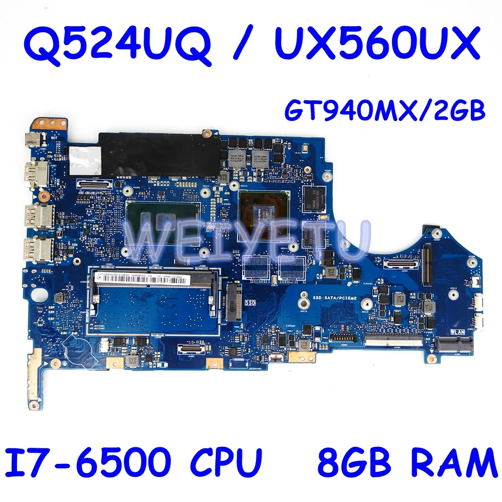  Q524UQ Motherboard 8GB RAM I7-6500CPU GT940MX/2GB For ASUS Q524U Q524UQ UX560UX UX560U Laptop Mothe