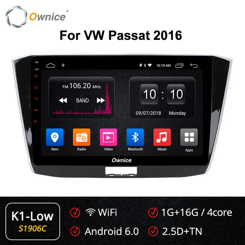 Ownice K1 K2 K3 k5 k6 2Din Восьмиядерный Android 9,0 4G DSP 360 Panorama автомобильный dvd-плеер стерео радио для Volkswagen VW Passat - Цвет: S1906 K1-Low