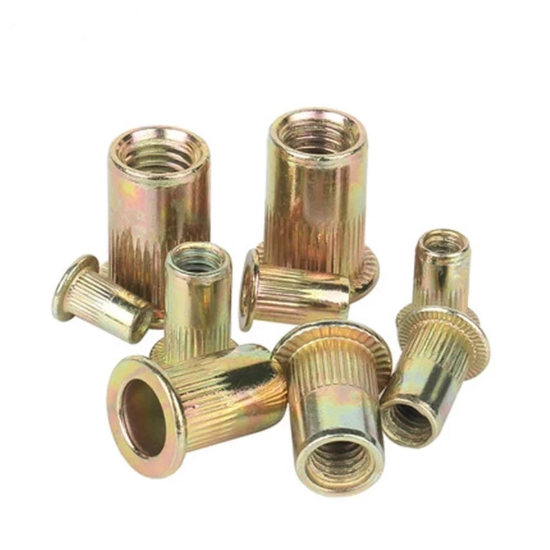 Flat Head Zinc Plated Carbon Steel Knurled Rivet Nut Insert