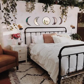 

5pcs Apartment Home Decor DIY Moon Phase Wooden Frame Bedroom Wall Mirror Shatterproof Sticker Office Living Room Nordic Style