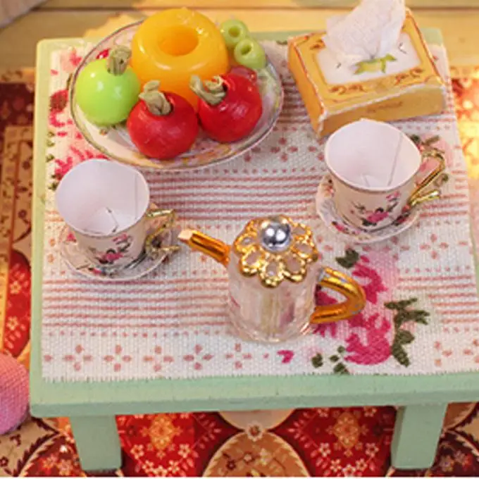 Наборы DIY деревянный кукольный Диван Миниатюрный с светодиодный+ мебель+ чехол Кукольный дом