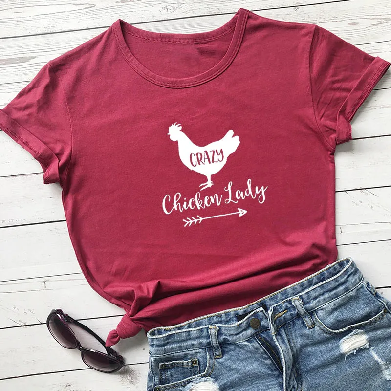 Crazy Chicken Lady/Новое поступление, женская летняя забавная Повседневная футболка из хлопка с принтом фермера, подарок на день матери, деревенская рубашка