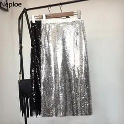 Neploe/весна-лето 2019, Новое поступление, сетчатая юбка в стиле пэчворк, однотонный низ с высокой талией, Корейская юбка до середины икры 43031