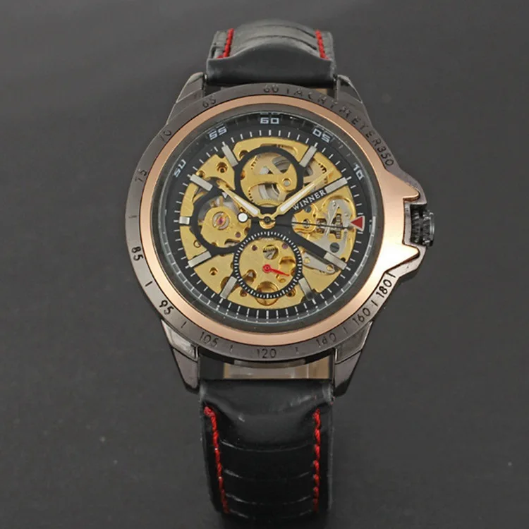 

Winner Winner Brand Men Hollow out Automatic Analog Watch Genuine Leather Watch Dial Back through