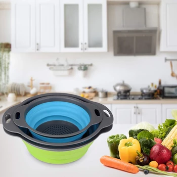 

Collapsible Colander, Set Of 3 Round Silicone Sink Kitchen Strainer Set Folding Water Filter Basket with Handles for Draining Pa