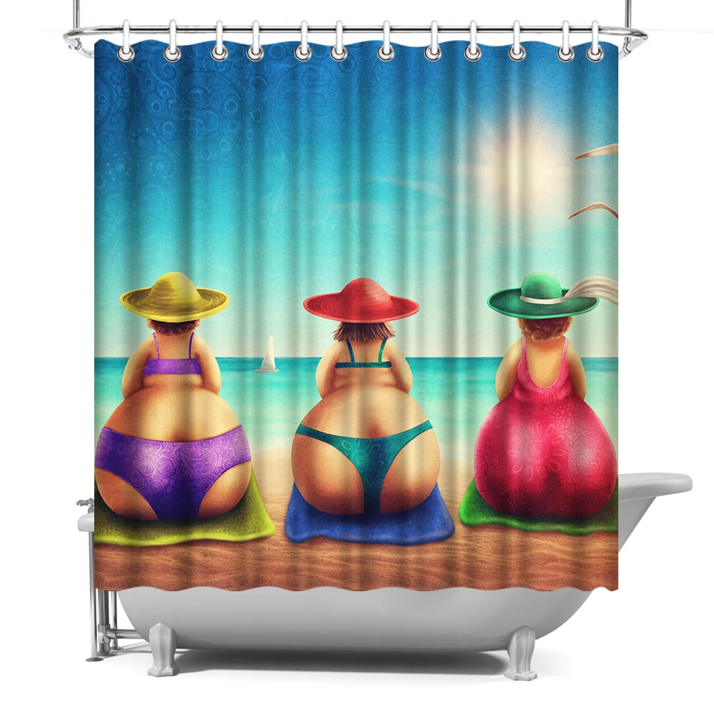 

Bikini Woman Shower Curtains Beach Sunbath Bath Curtain Waterproof Fabric Washroom Decor Set With Hooks 72x72inch