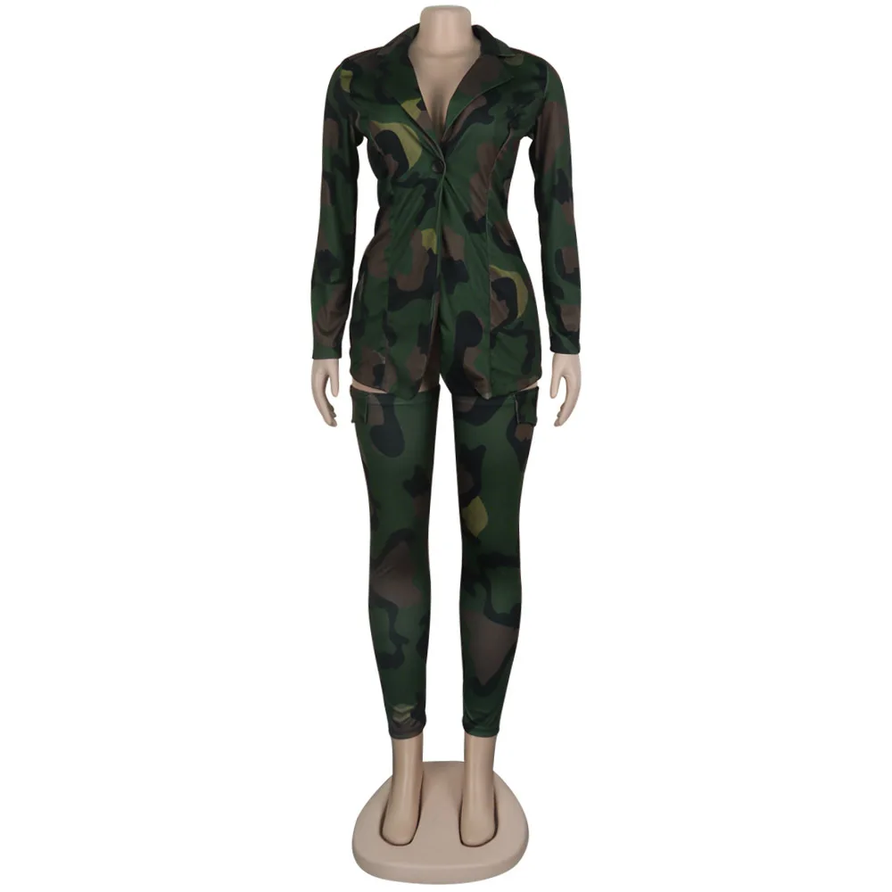 camo HAOYUAN размера плюс Камуфляжный леопардовый комплект из двух предметов для женщин рейв фестивальный топ брюки осень 2 шт одинаковые комплекты сексуальная одежда для дня рождения - Цвет: camo