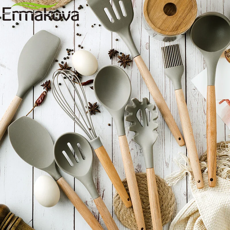 ERMAKOVA силиконовая кухонная утварь с деревянной ручкой антипригарная лопатка