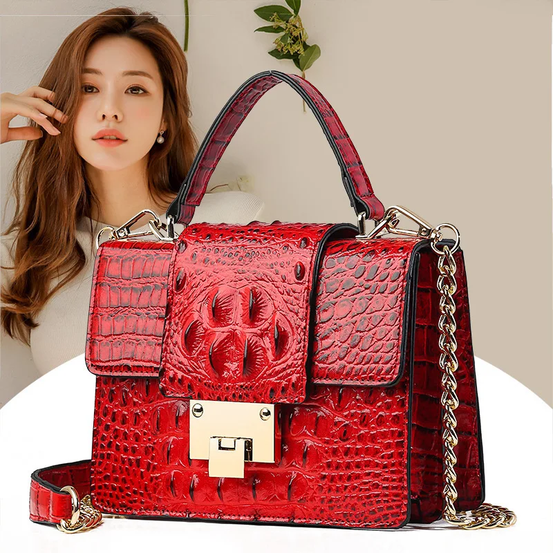 

Crocodile Leather Bag Women's Fashion PU Leather Square Sling Bag Simple One-Shoulder Crocodile Handbag Versatile Women's Bag