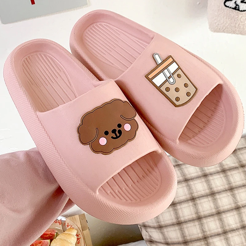 2022 Cute Bear Summer Platform Slippers Women Open Toe Flip Flops Shoes Outdoor Beach Slides Sandals Woman EVA Bathroom Slippers 