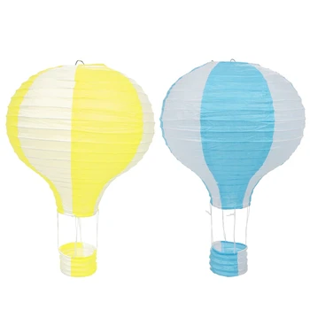

2 Pcs 12 Inch Hot Air Balloon Paper Lantern Lampshade Ceiling Light Wedding Party Decor, Yellow Stripes & Blue Stripes