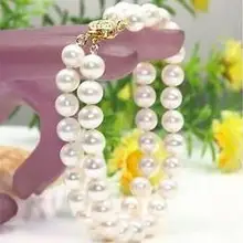 Очаровательные двойные нити 8-9 мм Южное море белый жемчуг браслет 7,5-8 дюймов