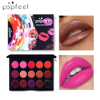 

POPFEEL 15 Colors Makeup Set Velvet Lip Gloss+Lip Brush Palette Long-Lasting Matte Lipstick Non-Stick Cup Lipstick Cosmetic 50g