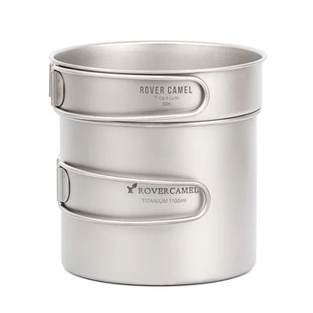 

2019 Ultralight Titanium Camping Cookware Set Outdoor Tourism Cookset 1100ml Pot and 350ml Fry Pan with Folding Handles