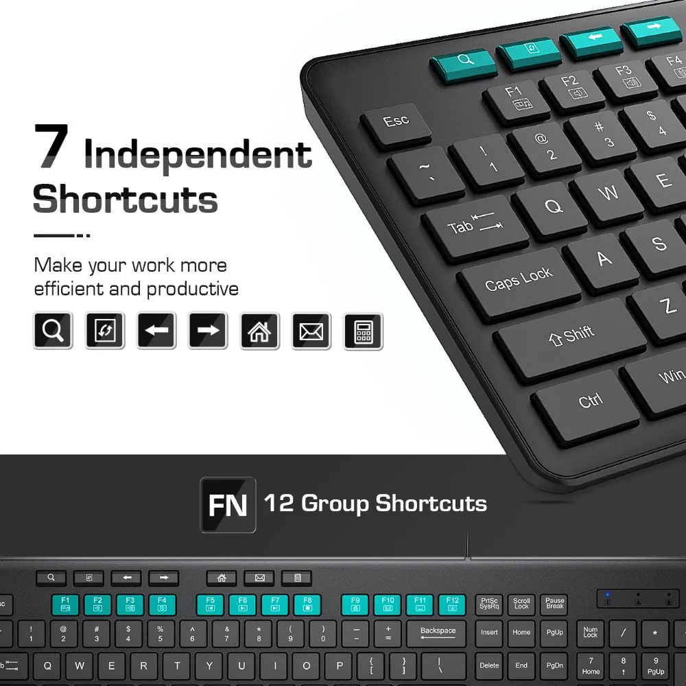 VicTsing PC246 Wired Keyboard and Mouse Combo 7 Multimedia Shortcuts Keyboard 204 Keycaps Whisper Quiet USB Mouse Set For PC Win (2)