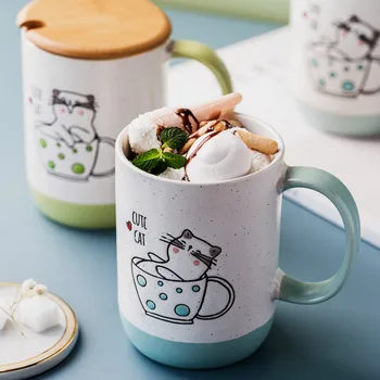 

Cute Cat Mug Milk Japanese Unique Coffee Ceramic White Cartoon Nordic Mug Kids Reusable Kubek Do Kawy Bar Supplies DE50MK