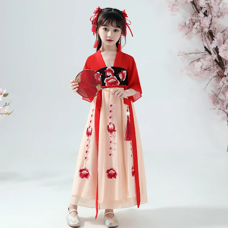 Детский костюм Hanfu для девочек детская одежда юбка в китайском стиле 2020 новое