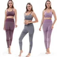 

Women High Waist Seamless Yoga Set Gym Clothes Fitness Sport Bra High Waist Yoga leggings Purple Sports Suits Athletic Wear