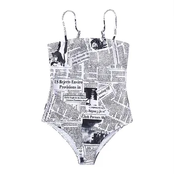 

New Summer Women Swimwear Sexy Bikinis One-Piece Swimsuit Hot Newspaper Printing Sling Bikini Beachwear Swimwear #4.29