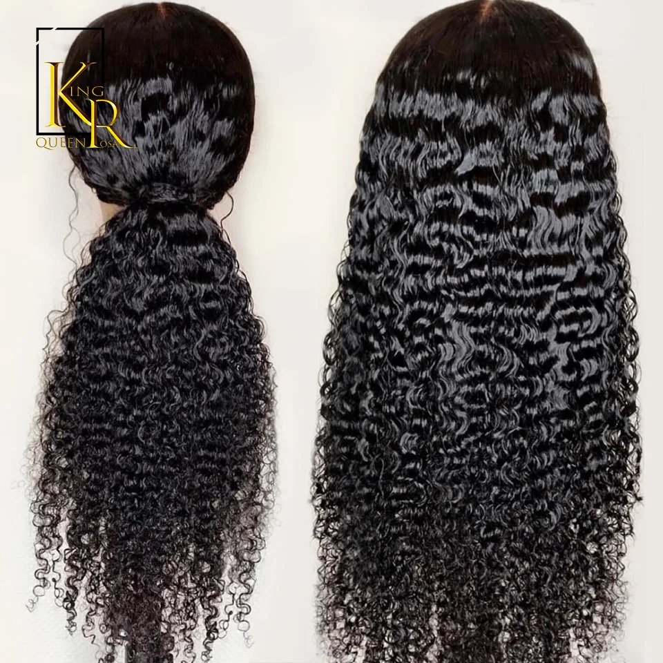 Вьющиеся человеческие волосы на кружеве для женщин, бразильские волосы Remy, черные кружевные парики, плотность 150%, предварительно выщипанные с детскими волосами King Rosa queen