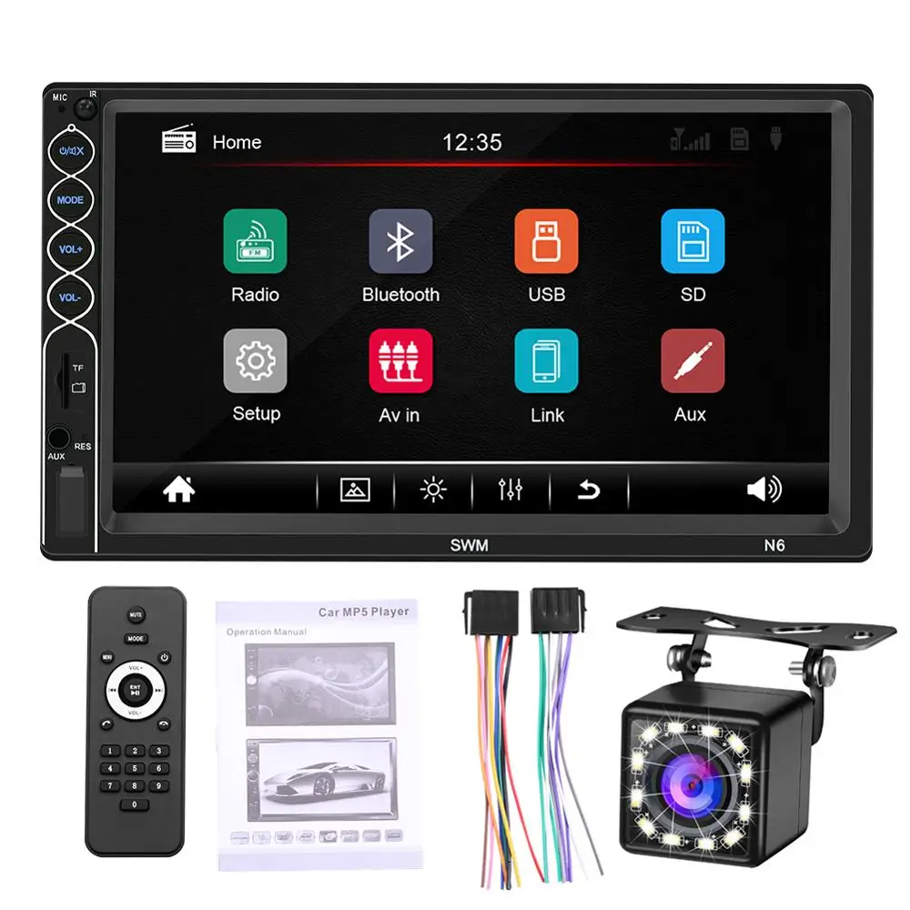 Double Din 7 Inch Car FM Radio MP5 Player 2 Touch Screen In-Dash Stereo Audio Autoradio with Bluetooth Hand Free | Автомобили и
