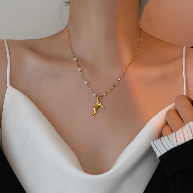 Not Fade Pearl Mermaid Tail Pendant Necklace Woman New Design 18 K Gold  Clavicle Chain 316 L Stainless Steel Jewelry Wholesale - Necklace -  AliExpress