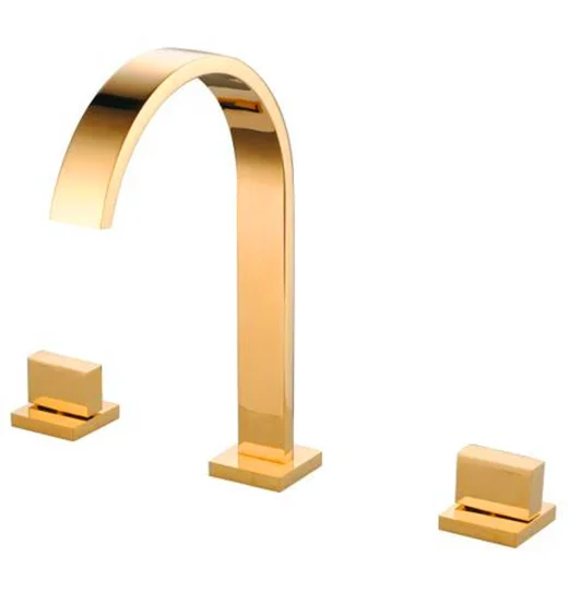 

Free ship Gold PVD Bathroom 3 Piece Widespread Sink Faucet Dual Handles Centerset Mixer Tap square