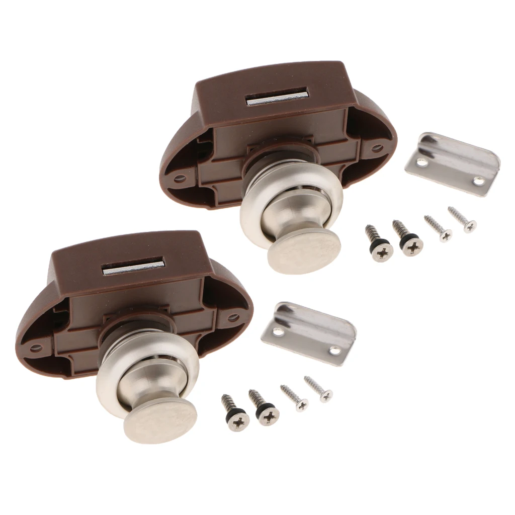 Set of 2 Zinc Alloy Push Button Latch Cupboard Lock Knob for Cabinet/ RV/ Boat (Pearl Nickel)