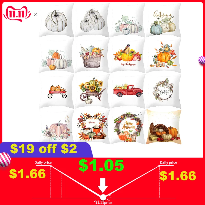 

Fuwatacchi Thanksgiving Pumpkin Cushion Cover Painting Home PillowCovers Decorative Throw Pillows for Sofa Decorations and Gift