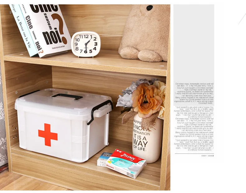 Medium Plastic Medicine Box Double Layer Pharmaceutical Goods Storage Box Home Children Small Medicine Box yi yao First Aid Phar