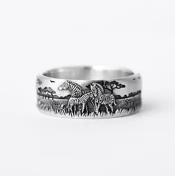

Original Design Unisex Jewelry Vintage Thai Silver Prairie Zebra carved Rings Cute Animal Tail Ring 925 Sterling Silver Jewelry